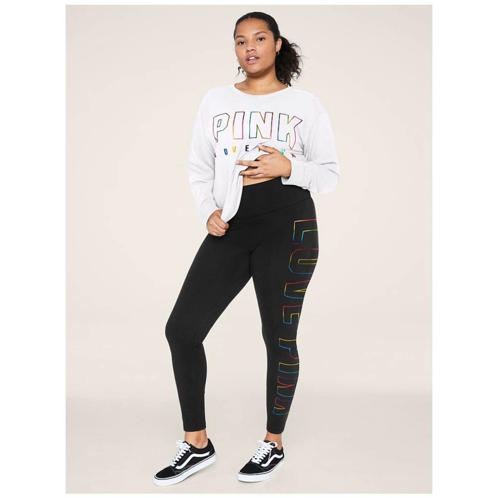 NIP VS PINK Rainbow Foil Crew & Cotton Leggings - Picture 2 of 10